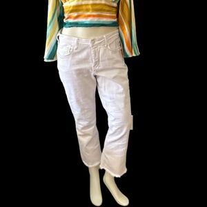 Anthropologie Pilcro And The Letterpress White Crop Jeans Fringe Size 29